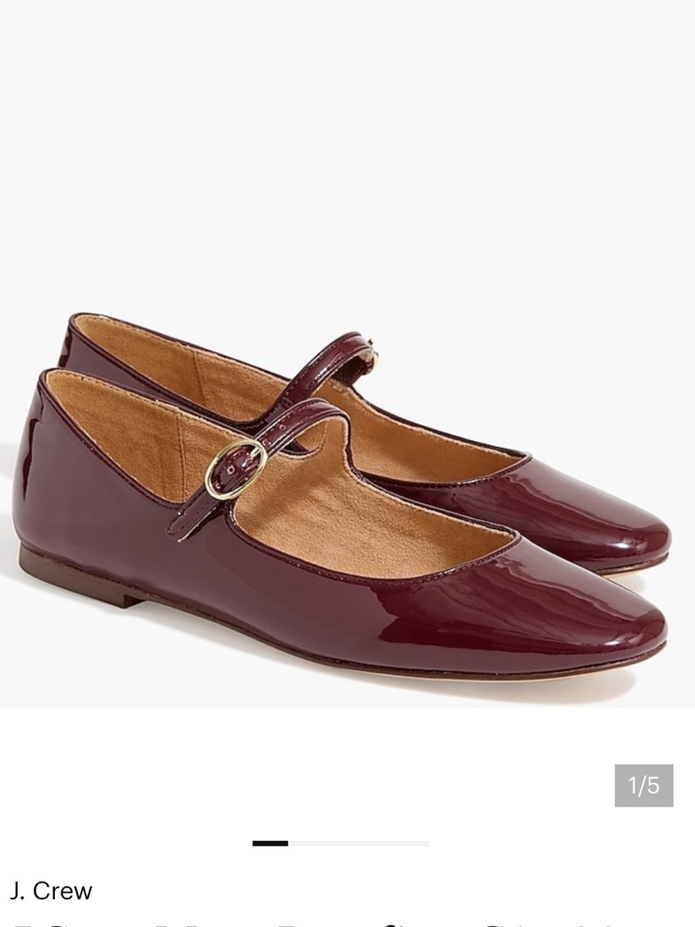 J. Crew Women's Burgundy Patent Mary Jane Flats with Gold Buckle